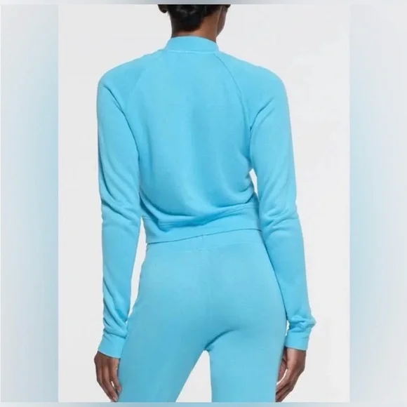 NWT SKIMS Sport French Terry Shrunken Zip Cardigan in Cyan Size XL - Picture 2 of 9